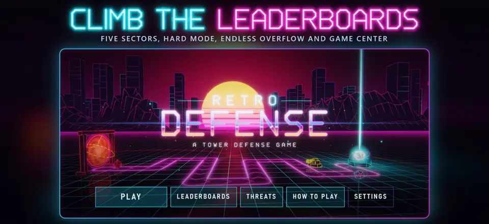 Title screen with Play, Leaderboards and Threats menu