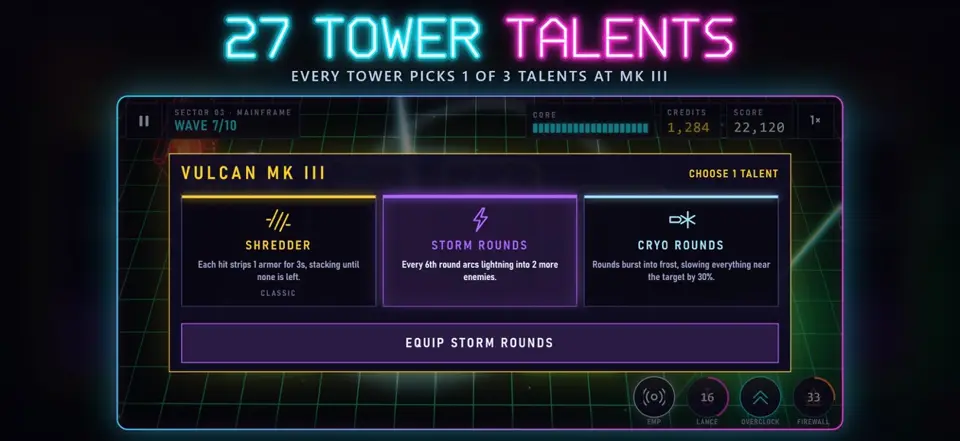 Vulcan Mk III talent picker showing three talent choices